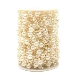 J-Rijzen 100 Feet Pearl Garland Roll of Beads Pearl Beads Chain Beaded Fishing Line Pearl Strands Bead Roll for Wedding Decorations Bridal Bouquet Party Decorations or Crafts (Ivory)