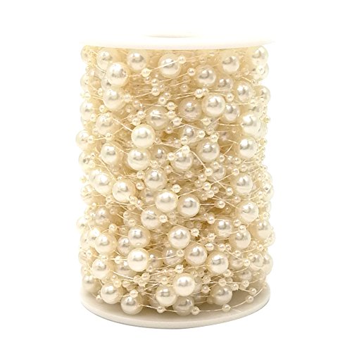 J-Rijzen 100 Feet Pearl Garland Roll of Beads Pearl Beads Chain Beaded Fishing Line Pearl Strands Bead Roll for Wedding Decorations Bridal Bouquet Party Decorations or Crafts (Ivory)