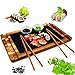 NutriChef Wooden Board Sushi Serving Plate - Rectangular Japanese Sushi Serving Plate - Acacia Wood Platter Display/Cutting/Serving Tray Set - Slate Plate, 2 Ceramic Sauce Bowls, Chopstick - NutriChef PKSUSH10