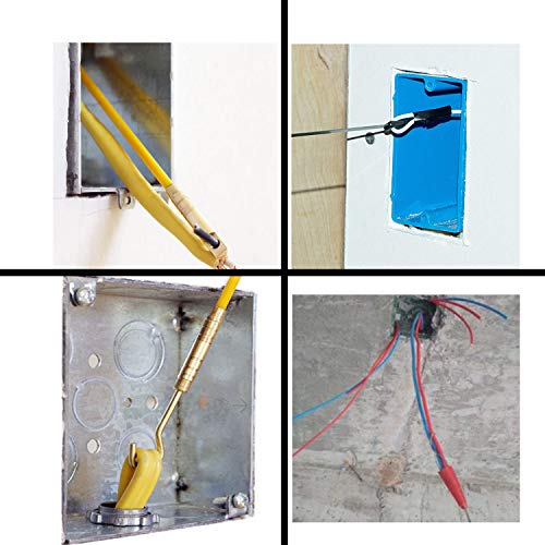 11' Fishing Rod Fiberglass Fish Tape Wire Running Coaxial Electrical Connectable Pull Kit with Hook, Hole Kit and Fastener Steel Rope in Transparent Tube, Yellow