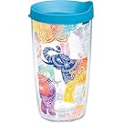 Tervis 1221835 Mehndi Elephants Tumbler with Wrap and Turquoise Lid 16oz, Clear