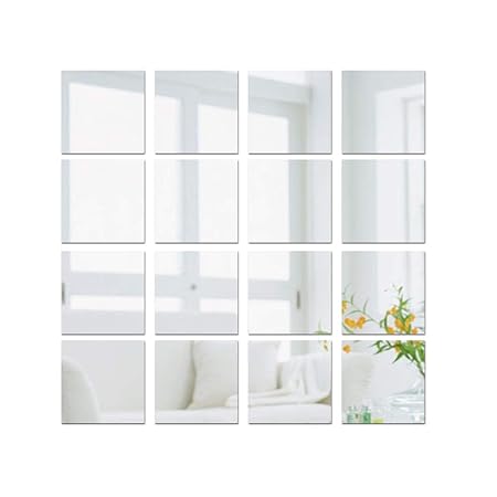 16 Stk. 15 x 15cm x 1mm Spiegelfliesen Selbstklebend Spiegelfolie Spiegelfliesen zum kleben Wand Spiegel Kunststoff Set Spieg