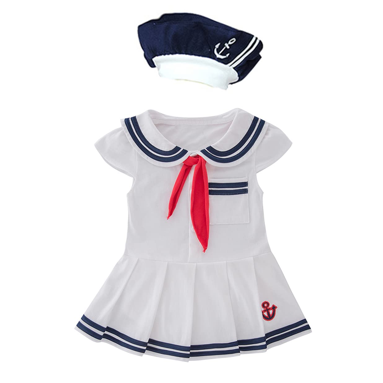 Photo 1 of LXKIKMM Baby Girl Nautical Dress Sailor Suit Jumpsuit Romper with Cap