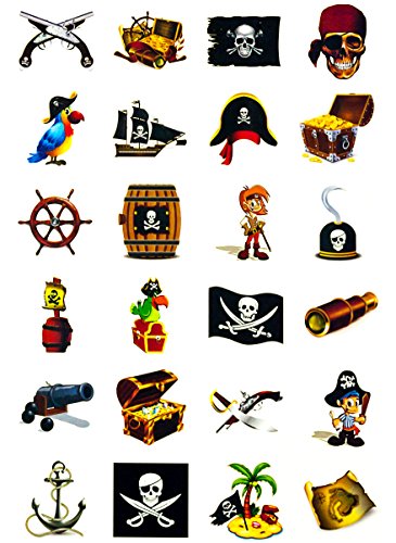 Oblique-Unique Piraten Tattoo Set 24 Kindertattoos - Verschiedene Piraten Motive Kinder Spielen
