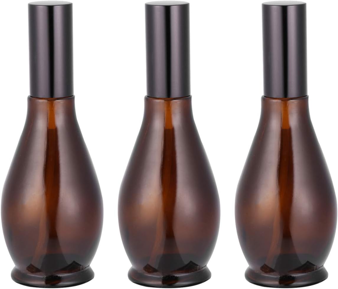 LEORX 3pcs Amber Spray Bottles - 100ml Empty Glass Perfumes Atomizer Fine Mist Sprayer Bottle for Essential Oils