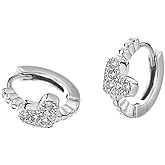 CZ Sideways Heart Cartilage Small Hoop Earrings for Women Cubic Zirconia Tiny Love Beaded Huggie Hoops Hypoallergenic Earring Delicate Birthday Holiday Easter Gift 7mm