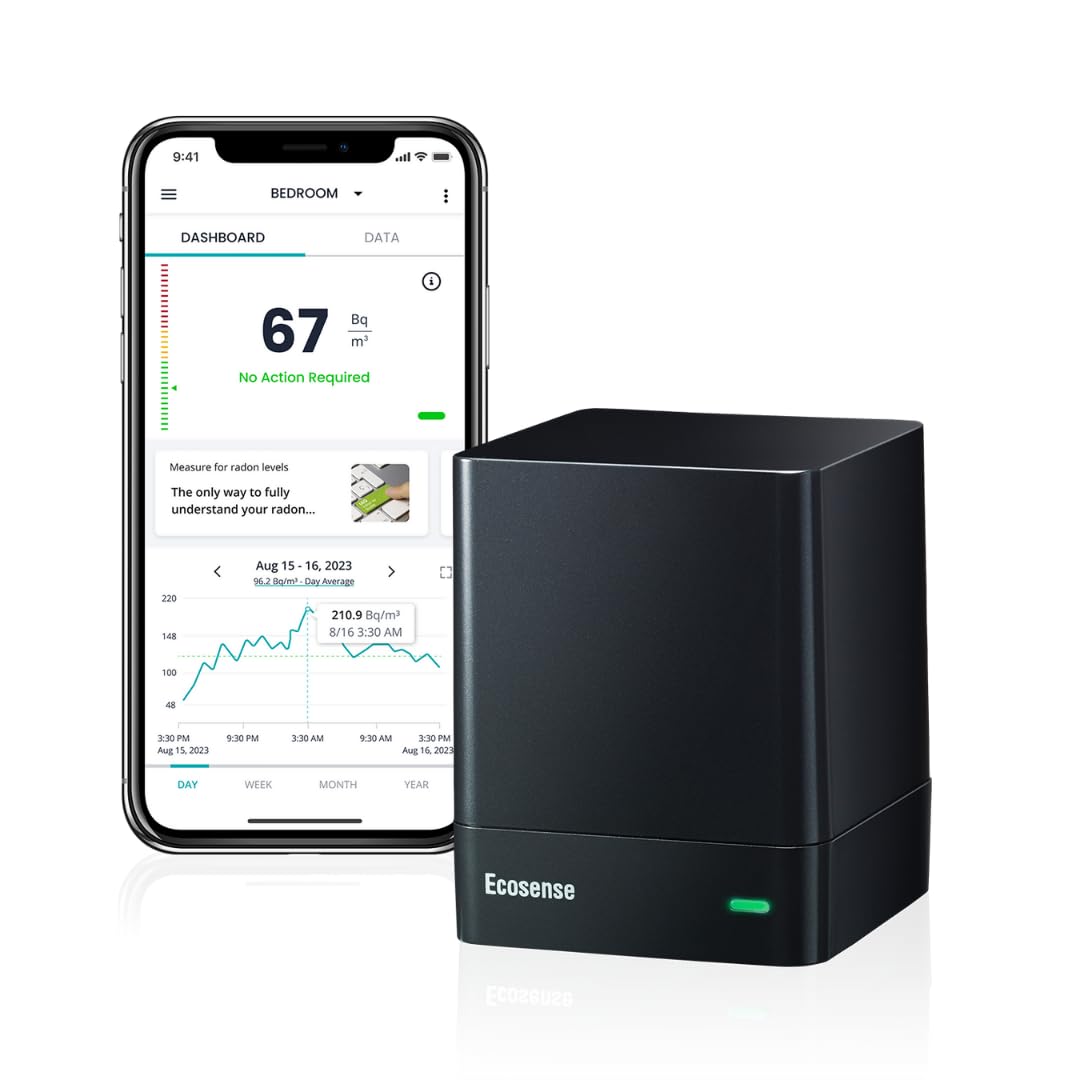 Ecosense EQ100 EcoQube, Digital Radon Detector, Fast Capture of Fluctuating Levels, Short & Long-Term Continuous Monitoring with Trend Charts, Remote Data Access, Wi-Fi Supports 2.4 GHz Networks Only