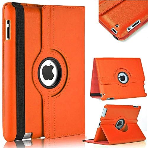 iPad Air 1 Case, AllinoMarket - 360 Degree Rotating Stand Case Smart Cover with Auto Sleep and Wake Feature and Strap for Apple iPad Air 1 (2013 Release) (Orange)