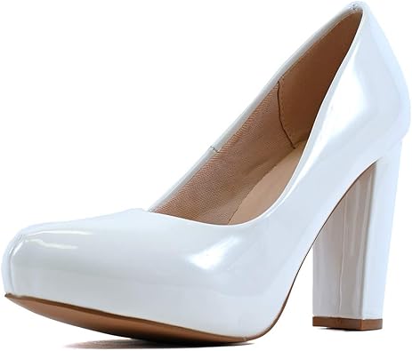 almond toe block heel pump