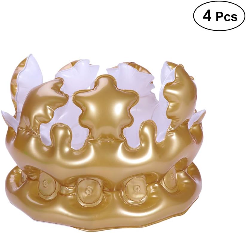 LUOEM 4Pcs 20cm Inflatable Crown Birthday Hats Queen or