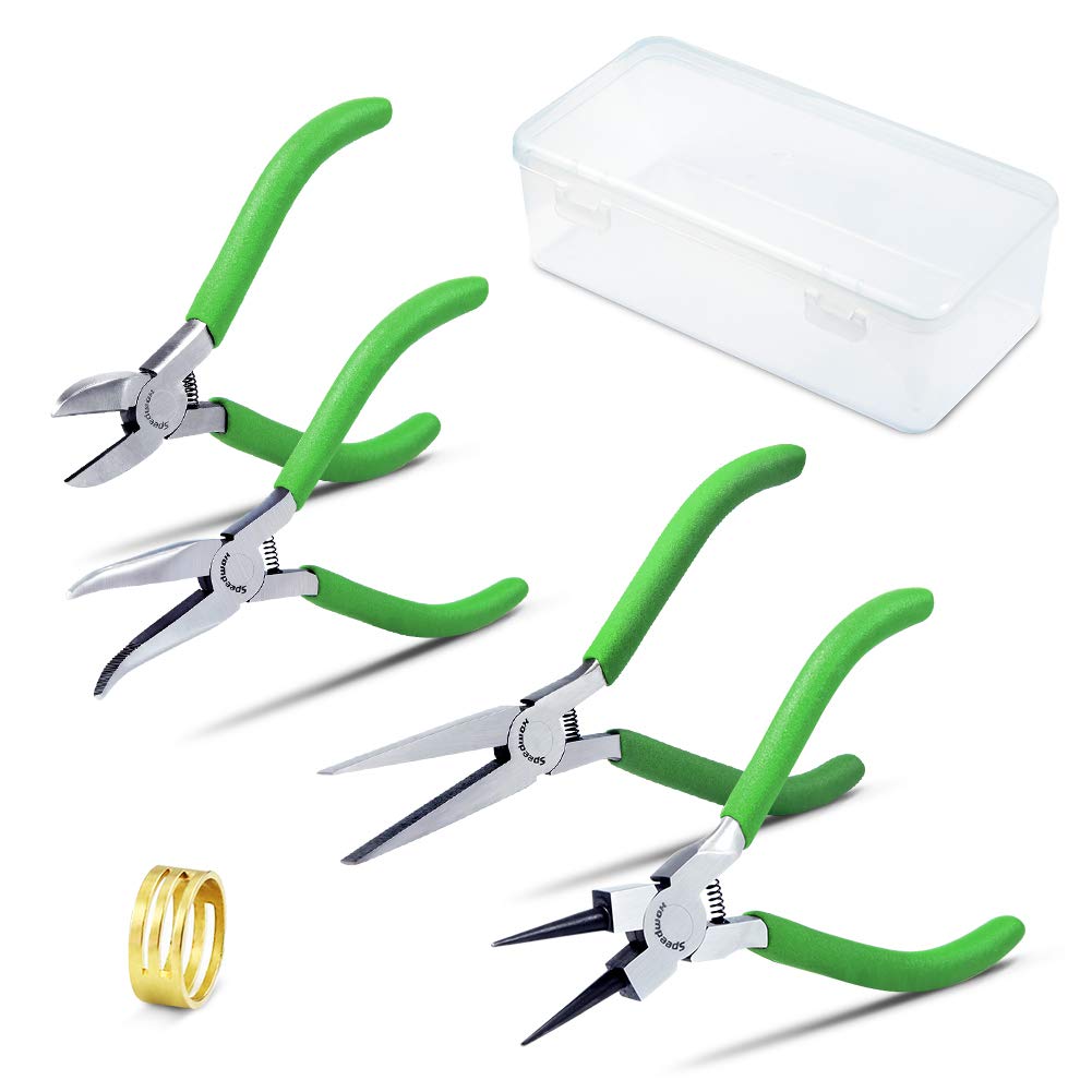 SPEEDWOX Mini Pliers Set 4 Pcs with Storage Box 4-1/2 Inches Precision Diagonal Plier Flat Nose Bent Nose Round Nose Plier for Jewelry Wire Craft Hand Tools Industrial Grade