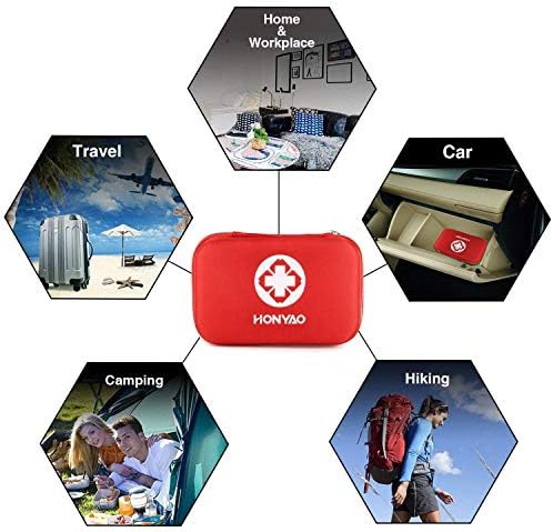 HONYAO Botiquín de Primeros Auxilios, Mini Kit de Supervivencia - Bolsa Médico de Emergencia Completo para Coche Barco Motocicleta El Hogar Lugar de Trabajo Mochila y Acampar Senderismo Viaje
