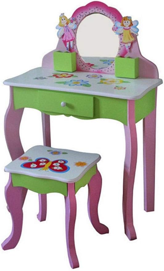 Yhjkvl Children's Dressing Tables Children's Table And Chair Set With Mirrors And Make-Up Drawer Storage Vanity And Stool Kids' Room Furniture Vanity Fun Toy (Color : Pink, Size : 88.5 * 31 * 61cm)