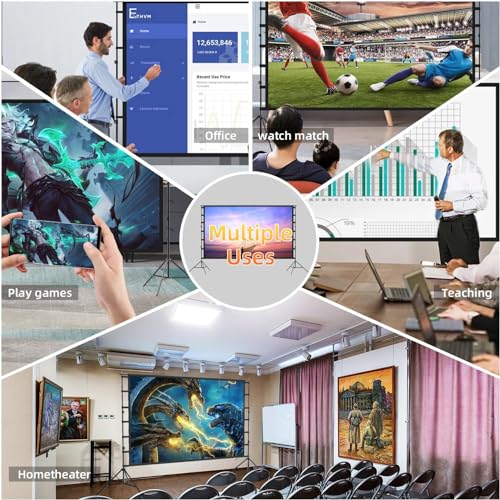 GOGOBAO Projector Screen with Stand,100/120/150 inch Outdoor Projector Screen Portable Indoor Projection Screen 16:9 4K Rear Front Movie Screen with Carry Bag for Home Backyard Theater (150 inch)