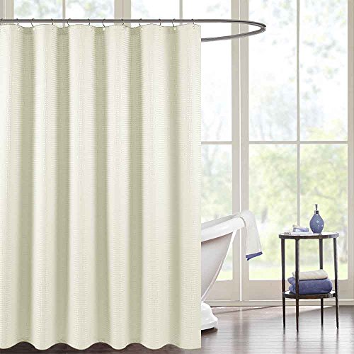 jinchan Water-Repellent Fabric Shower Curtain Ivory Waffle Weave with Rust-Resistant Metal Grommets  - //coolthings.us