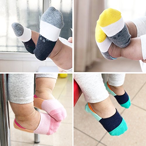 VWU Toddler Socks No Show Kids Baby Low Cut Cotton Socks Anti Slip 1-3/3-5Y (Color Block, 1-3 years old) - Thumbnail 3