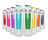 Fruit Infuser Sports Water Bottle 28 Ounces with Free Bonus PDF Booklet of 130 Infusion Recipes!