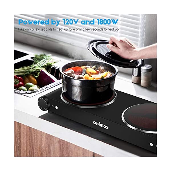 Cusimax Portable Electric Stove, 1800W Infrared Double Burner Heatup