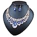Crystal Glass Water Droplets Large Stones Necklace and Stud Earrings Set for Women (blue)
