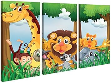 Leinwandbild 3 Tlg Tiere Kinderzimmer Lowe Giraffe Affe Leinwand Bild Bilder Holz Fertig Gerahmt 9p1021 3 Tlg Bxh 120x80cm 3stk 40x 80cm Amazon De Kuche Haushalt