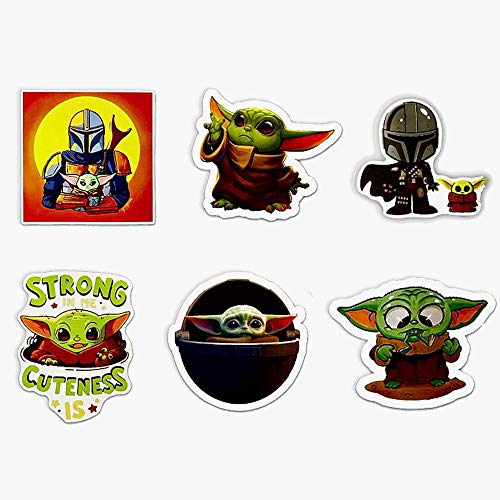 BonneChance 6 Pack Large Baby Yoda Stickers Mandalorian Star Wars Sticker for Water Bottles Laptop Car Refrigerator Luggage Water Cup Computer Mobile Phone Locker Skateboard Luggage Baby Yoda Decals
