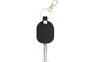 AECSZE Leather Car Key Cover, Key Covers for Car Keys, Broken Key Protector with Iron Key Ring (Black)