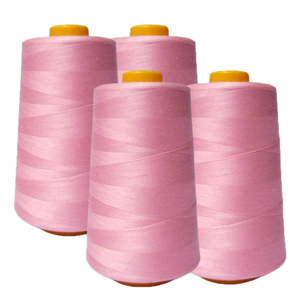 AK Trading 4-Pack Pink All Purpose Sewing Thread Cones (6000 Yards Each) of High Tensile Polyester Thread Spools for Sewing, Quilting, Serger Machines, Overlock, Merrow & Hand Embroidery.