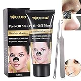 Charcoal Peel Off Mask, Black Mask Peel Off, Facial Masks Peel Off, Suction Cleaner Black Mask Tearing Resist Oily Skin Strawberry Nose Purifying Deep Cleansing (Mask & Tools)