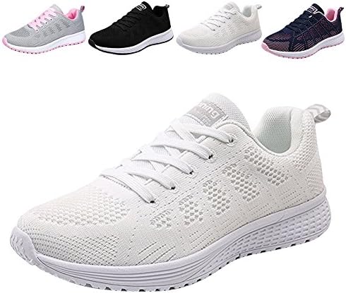 Womens Walking Hiking Sneakers Sports Tennis Shoes Breathable Athletic Running Shoes Lace Up Sneaker Sport Fitness for Women/Girl/Lady (US 8.5 / CN 40, White)