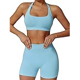 Workout Sets for Women 2 Piece Seamless Halter Sport Bra High Waist Shorts Exercise Gym Yoga Outfits