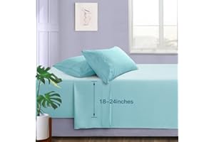 Manyshofu Extra Deep Pocket Full Size Sheets Set - Hotel Luxury 1800 Thread Count Sheets & Pillowcases - Kids Bedding Set up to 24" Mattress - Aqua Blue Bed Sheets 18-24 Inch Deep Pockets - 4 Piece