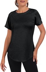 Jlowesun Women's Gym Top Short Sleeve Back Mesh Loose Fit Activewear view 2