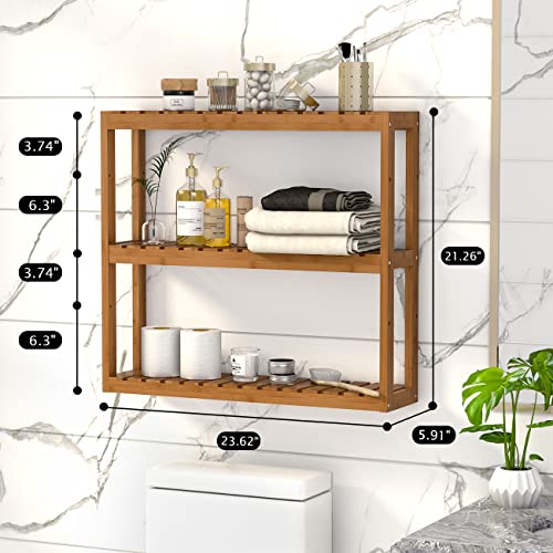 Domax Bamboo Bathroom Shelf 3Tier Wall Mount Storage Rack