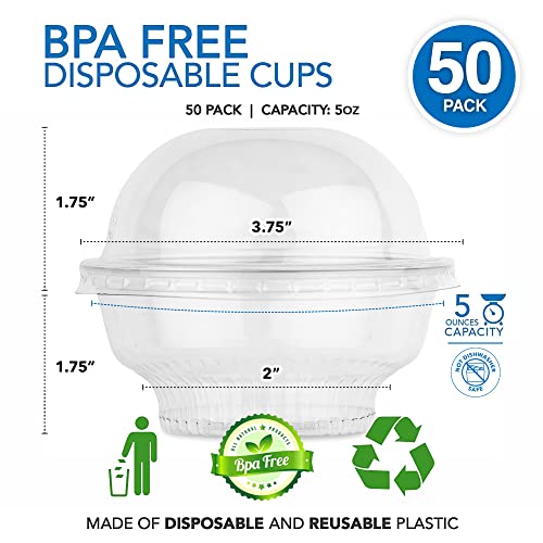 Mini Clear Plastic Dessert Cups with Lids 5 oz (Set of 50) Small Disposable Parfait Cup, Dome