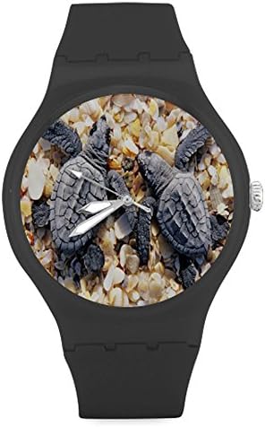 Birthday Gifts/New Year Day Gifts Two Cute Sea Turtles On The Beach Unisex Round Rubber Sport Watch,Watch Face Diameter: 1.58"
