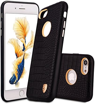 iPhone 7 Protective Cover Case, Rugged Crocodile PU Leather Armor Slim Lightweight Case for Apple iPhone 7 4.7 inch - Black