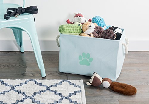 DII Bone Dry Medium Rectangle Pet Toy and Accessory Storage Bin, 16x10x12", Collapsible Organizer Storage Basket for Home Dcor, Pet Toy, Blankets, Leashes and Food-Aqua Paw Print