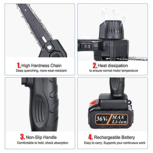 LUSTAR Akku Kettensäge 36V 6 Zoll Mini Kettensäge, Mit 2 Batterien Und 2 Kette für Gartenbaum Landwirtschaft Ranch Bäume… – Bild 4