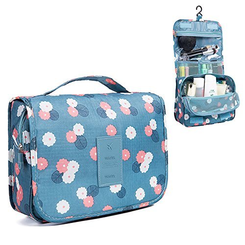 Nicedeal -Toiletry Bag Multifunction Cosmetic Bag Portable Makeup Pouch Waterproof Travel Hanging Organizer Bag for Women Girls, Blue Flowers Make-up Tools and Brushes for Beauty