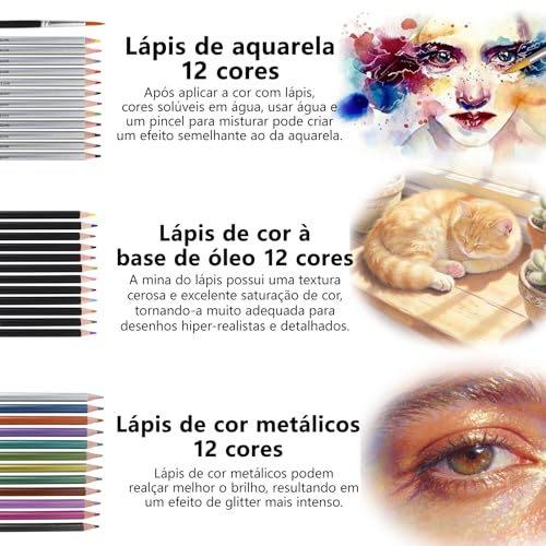 GODREAM Kit Lapis de Desenho Profissional 74 Peças com Estojo Portátil, Lapis de Cor e Grafite Profissional, Sketchbook, Borrachas, Estilete e Acessórios para Artistas e Estudantes Linha Super Premium