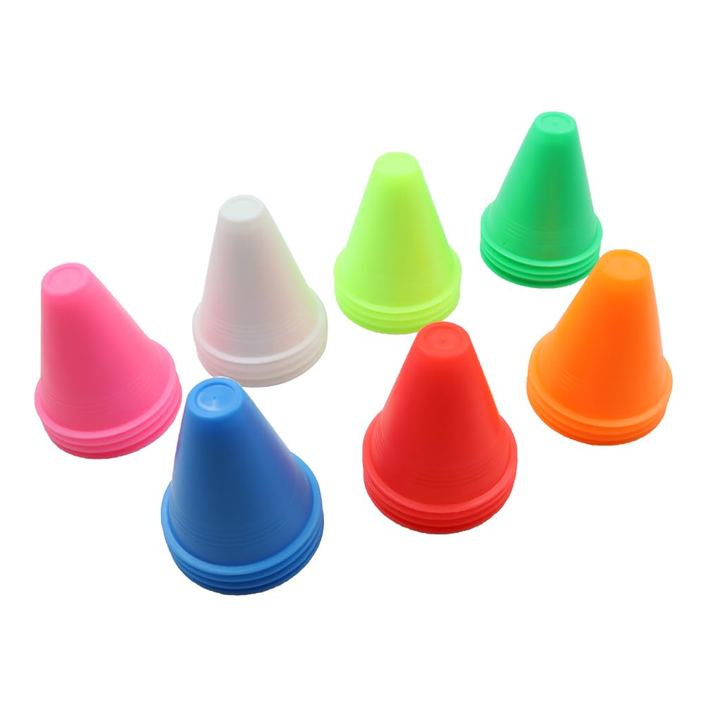 Ieron 28 pcs Roller Bollards, Roller Cones, Obstacle Course Roller, Skating Cones, Plastic Marker Training Traffic Cones, Small Skating Cones for Skate, Soccer (Colorful)