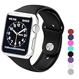 Sxciw Apple Watch Band, Soft Silicone Sports Replacement Wristband for Apple Watch, Medium/Large, 42 mm, Black