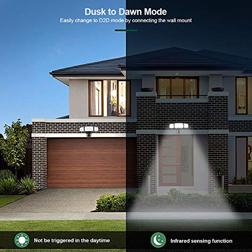 LED Security Lights, 35W Motion Sensor Light Outdoor, GLORIOUS-LITE 3 Head Flood Light with Dusk to Dawn Mode, 5500K-6000K, IP 65 Waterproof, ETL Certified for Garage, Yard, Porch, Entryways - Black