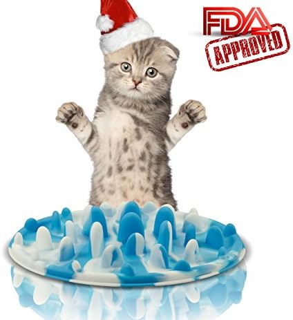 Slow Feed Dog Bowl - FDA Approved Bloat Remedy will Guarantee Slower Feeding time - Great for Cats (Blue/White, Small)