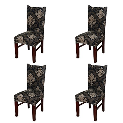 Soulfeel 4 x Soft Spandex Fit Stretch Short Dining Room Chair Covers with Printed Pattern, Banquet Chair Seat Protector Slipcover for Home Party Hotel Wedding Ceremony (Style 13)