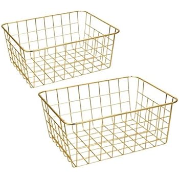 Wire Baskets, Gold 2 Pack Wire Basket, Organizing Storage Crafts Decor Kitchen (Gold Copper)