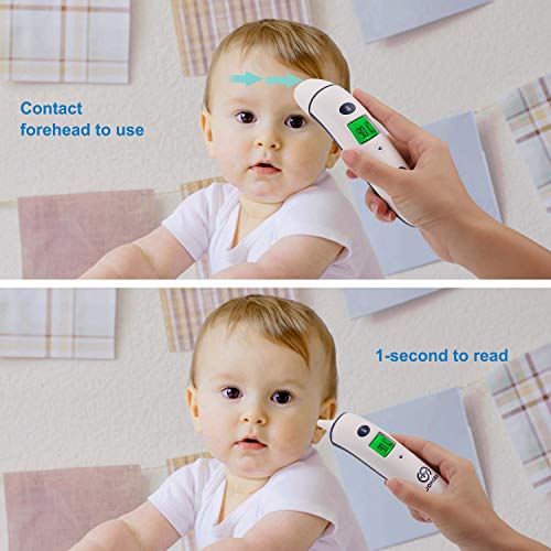 Johgee Baby Thermometer for Fever, Forehead and Ear Thermometer, Digital Medical Thermometer for Infants Kids Adults 5 Modes Digital Infrared Thermometer Professional Certification
