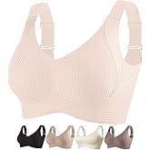 KIUGCO Womens Seamless Bras Comfort Ribbed Wireless Push Up Full Coverage Everyday Sports Bra