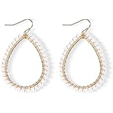 Bohemian Boho Beaded Teardrop Dangle Drop Earrings Hollow Sparkly Crystal Gold Wire Wrapped Crystal Earrings for Women Statement Jewelry