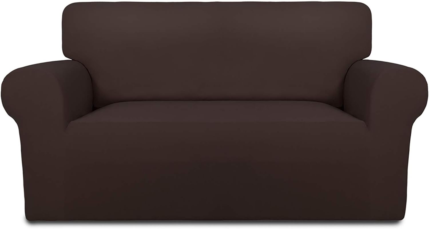 PureFit Super Stretch Chair Sofa Slipcover – Spandex Non Slip Soft Couch Sofa Cover, Washable Furniture Protector with Non Skid Foam and Elastic Bottom for Kids, Pets （Loveseat， Chocolate）: Furniture & Decor